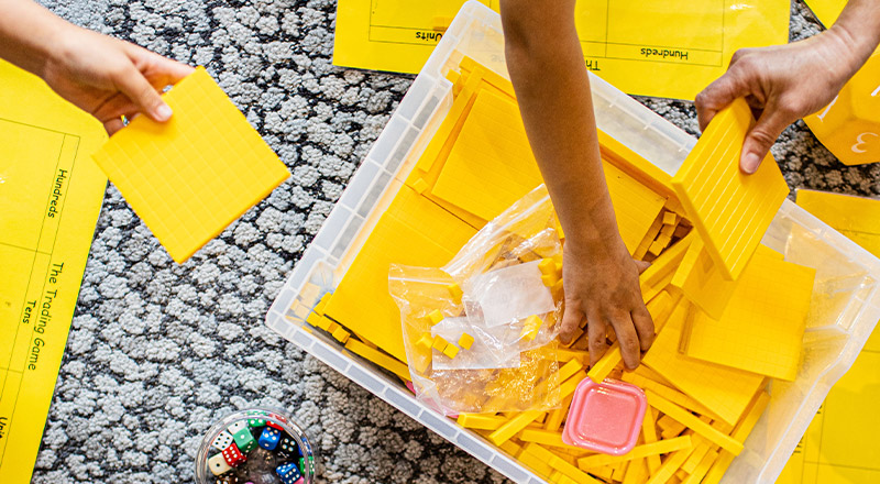 Students using counting blocks on the floor at Our Lady of The Rosary Primary School Kellyville