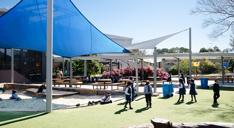 Students playing in the sand pit and playground at Our Lady of The Rosary Primary School Kellyville