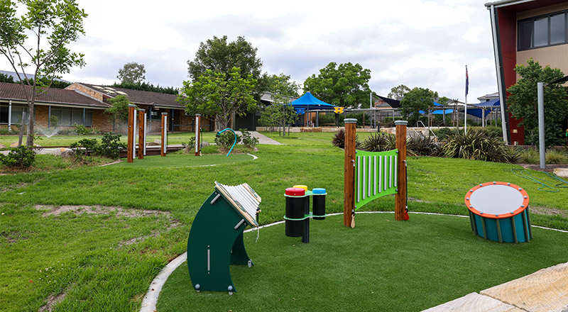 The musical play equipment in the playground at Our Lady of The Rosary Primary School Kellyville