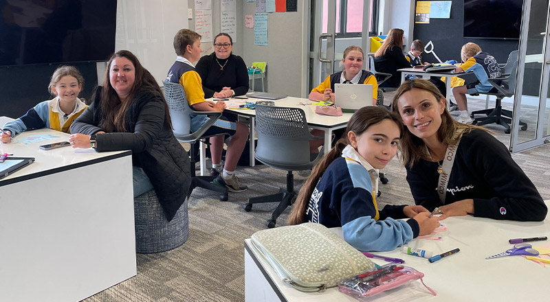 Students with the parents in the classroom at Our Lady of The Rosary Primary School Kellyville