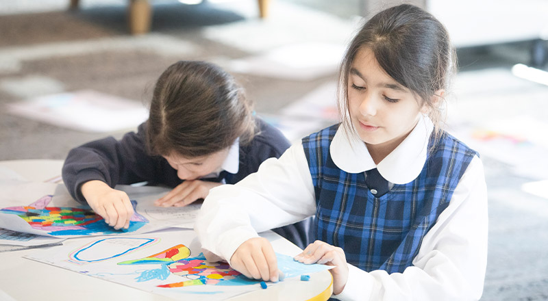 Students working on their artworks in the classroom at Our Lady of The Rosary Primary School Kellyville