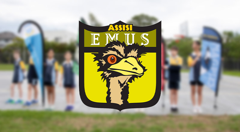 The house crest of the Assisi Emus at Our Lady of The Rosary Primary School Kellyville