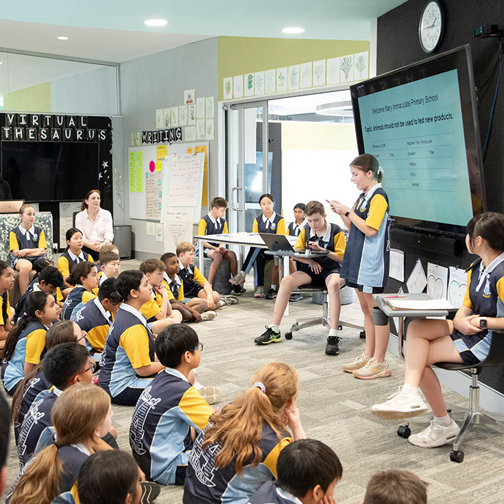 Students debating in the classroom at Our Lady of The Rosary Primary School Kellyville